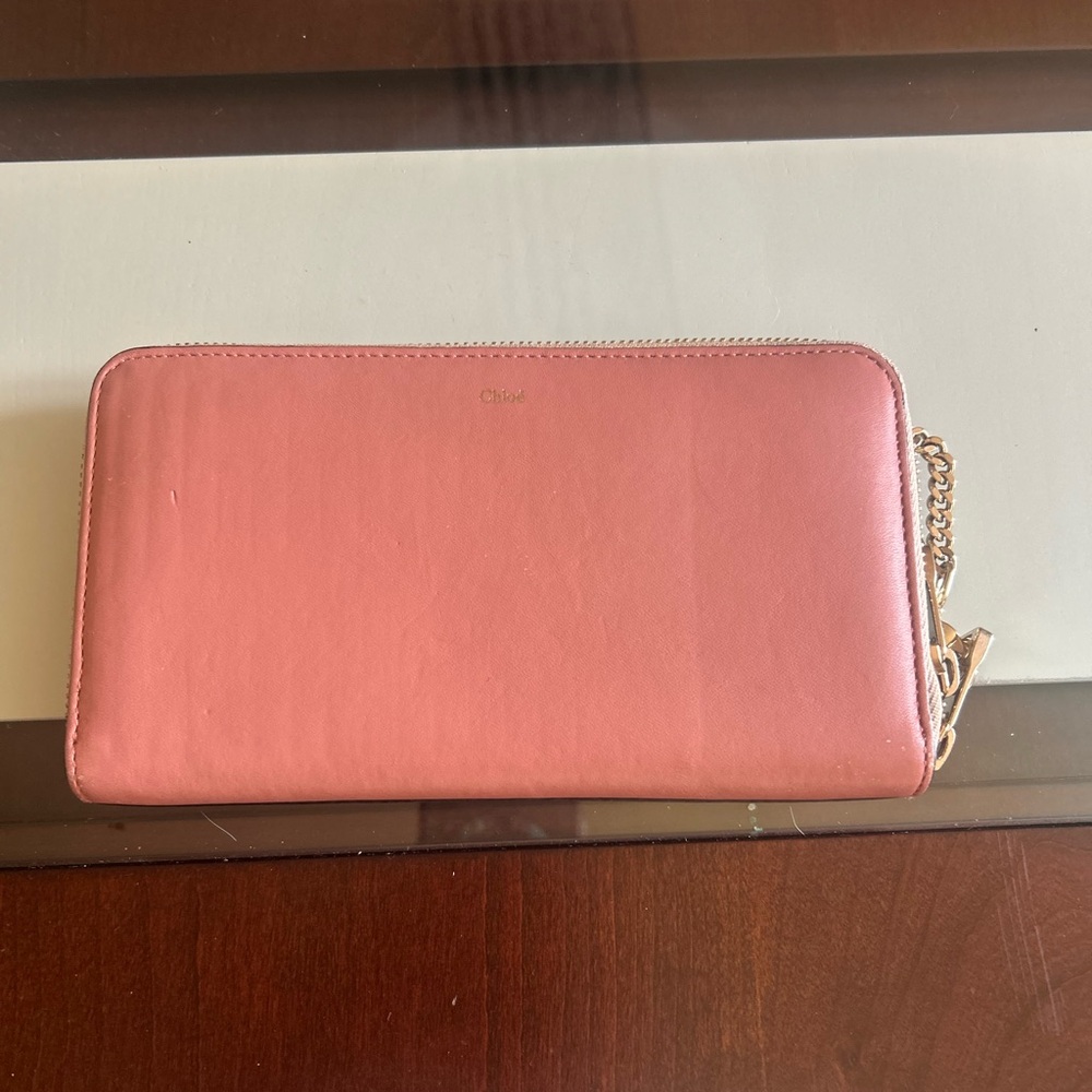 Chloe Long Zip Around Wallet Pastel Pink/brown